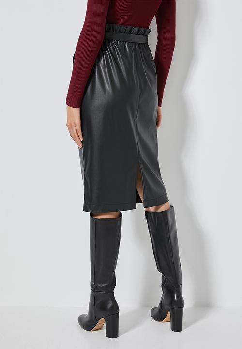 Superbalist - Faux leather paperbag pencil skirt - black