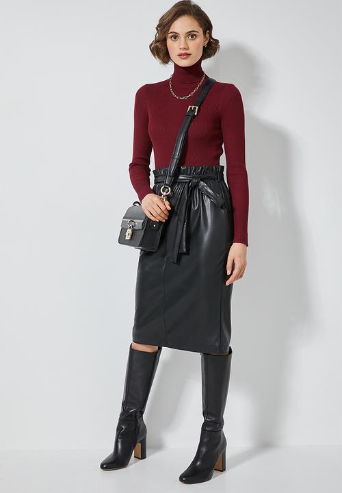 Superbalist - Faux leather paperbag pencil skirt - black