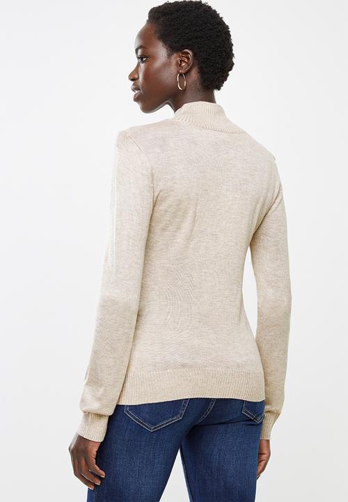 edit - Basic knit polo-neck - beige