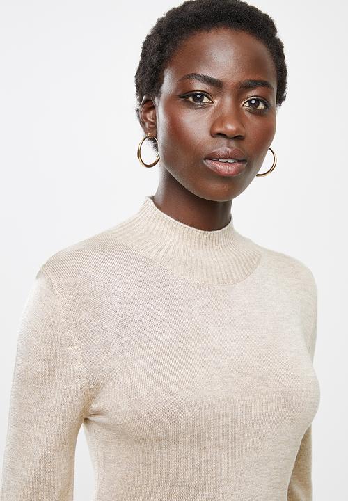 edit - Basic knit polo-neck - beige