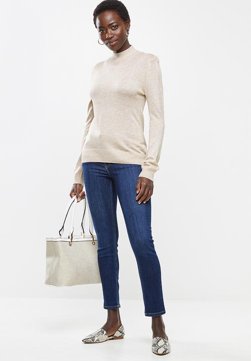 edit - Basic knit polo-neck - beige