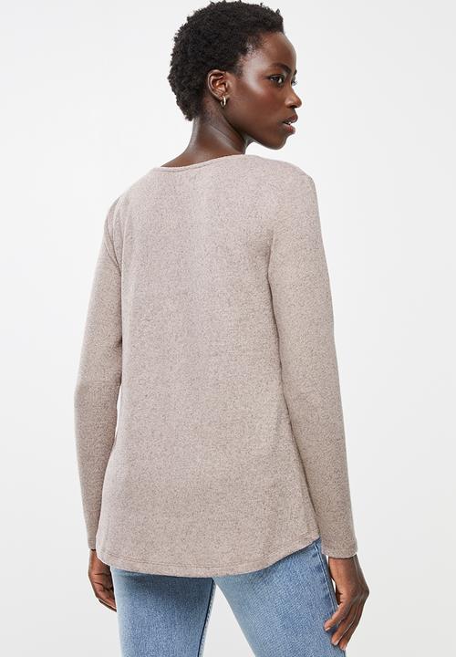 edit - Cowl neck cut & sew top - pink