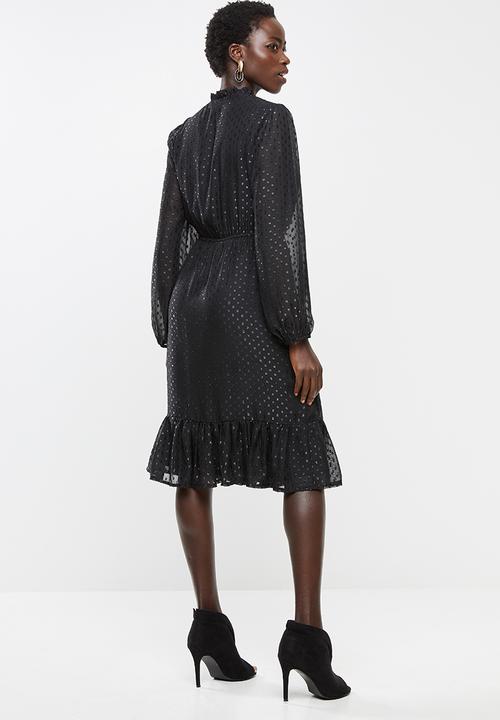 edit - Metallic dobby tiered dress - black