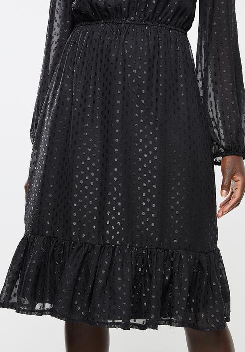edit - Metallic dobby tiered dress - black