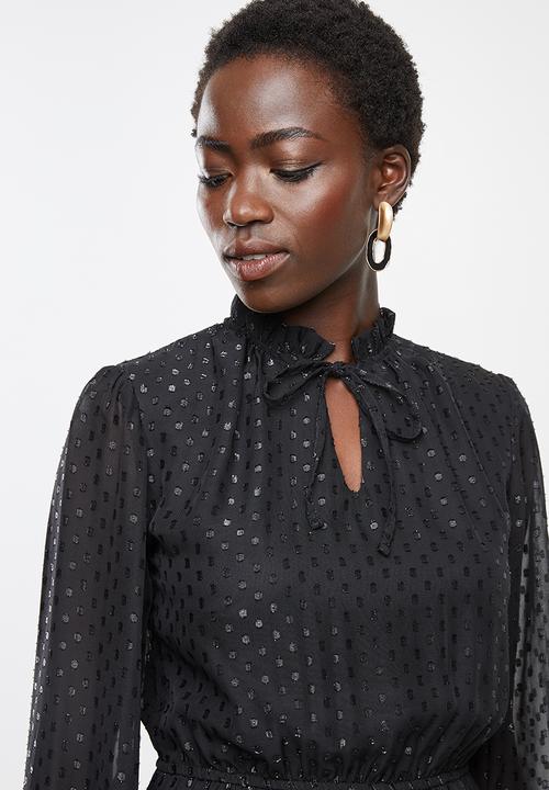 edit - Metallic dobby tiered dress - black