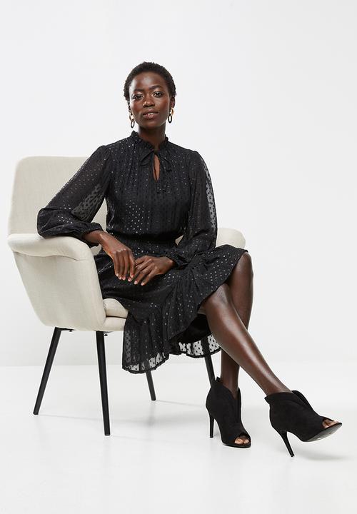 edit - Metallic dobby tiered dress - black
