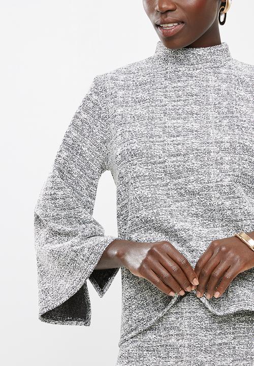edit - Zip back texture turtleneck top - white & black 