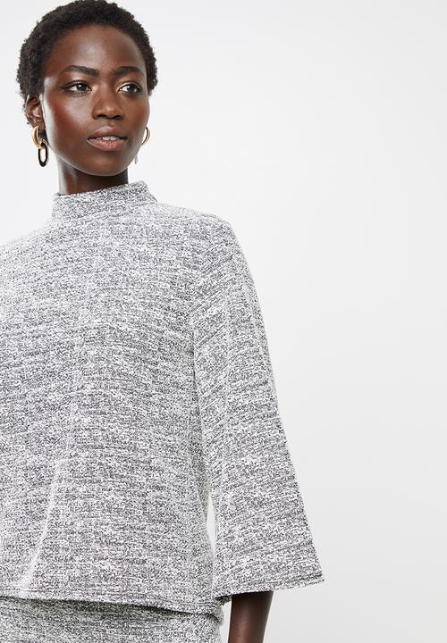 edit - Zip back texture turtleneck top - white & black 