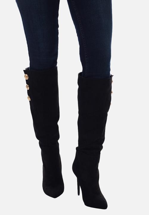 SISSY BOY - Buttoned up long boot with button detail - black