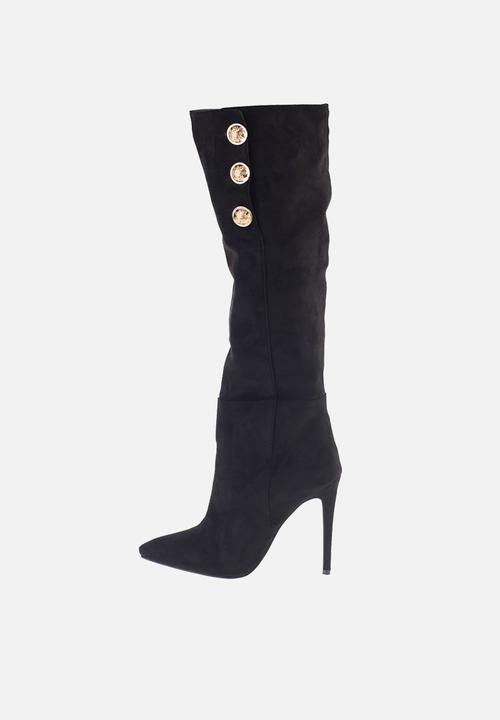 SISSY BOY - Buttoned up long boot with button detail - black