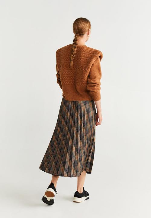 MANGO - Pleated skirt - brown