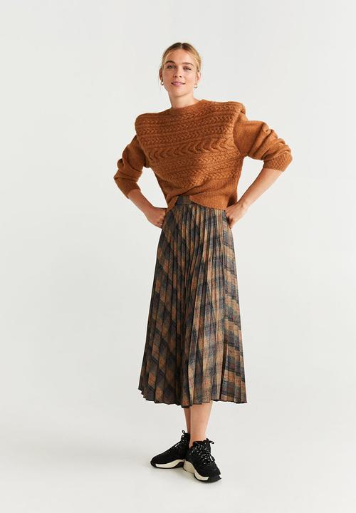 MANGO - Pleated skirt - brown