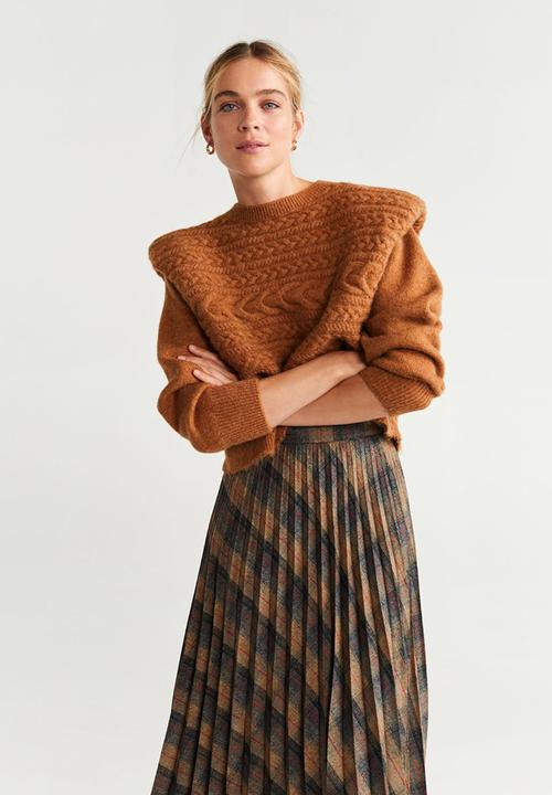 MANGO - Pleated skirt - brown