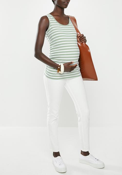 Cotton On - Maternity everyday gathered side tank serena stries - green & white