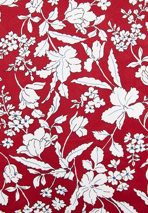 edit - Mandarin collar shirt dress - red & white 