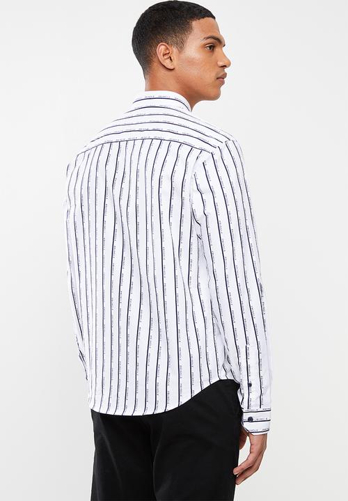 Pringle of Scotland - Karter long sleeve styled  shirt - white & navy