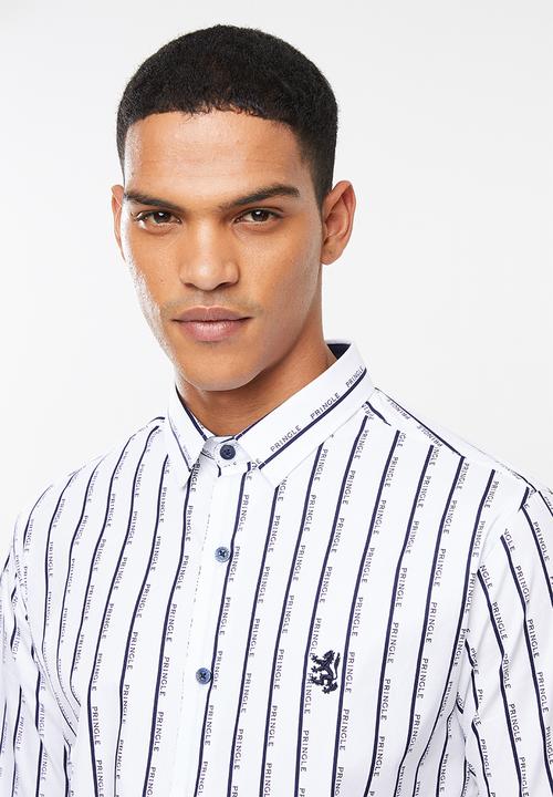 Pringle of Scotland - Karter long sleeve styled  shirt - white & navy