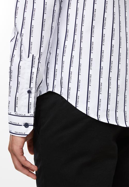 Pringle of Scotland - Karter long sleeve styled  shirt - white & navy