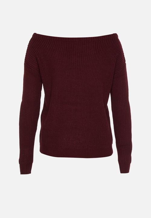 Missguided - Petite core off shoulder jumper - burgundy