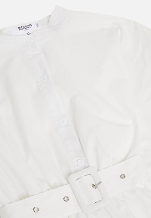 Missguided - Petite poplin self-belt midi dress - white