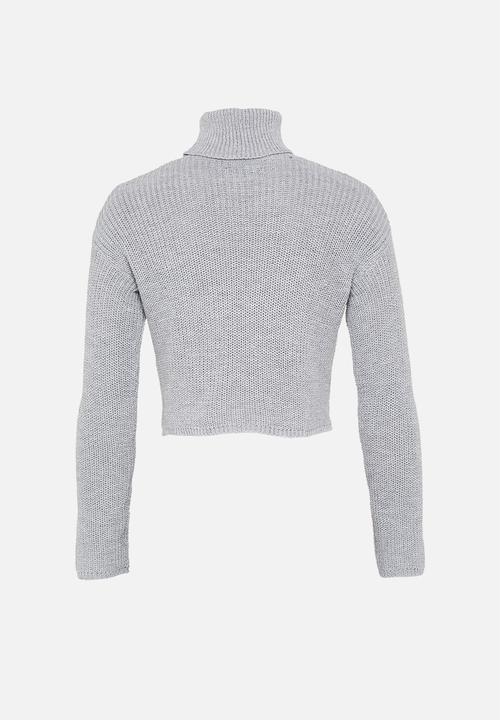 Missguided - Petite core roll neck crop jumper - grey