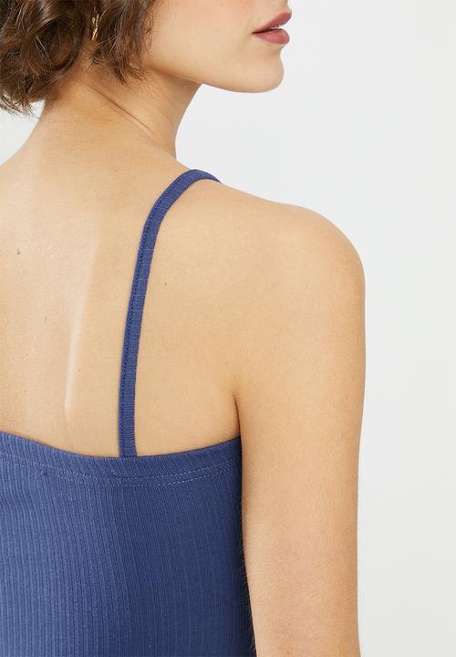 Missguided - Strappy square neck ribbed midi dress - blue