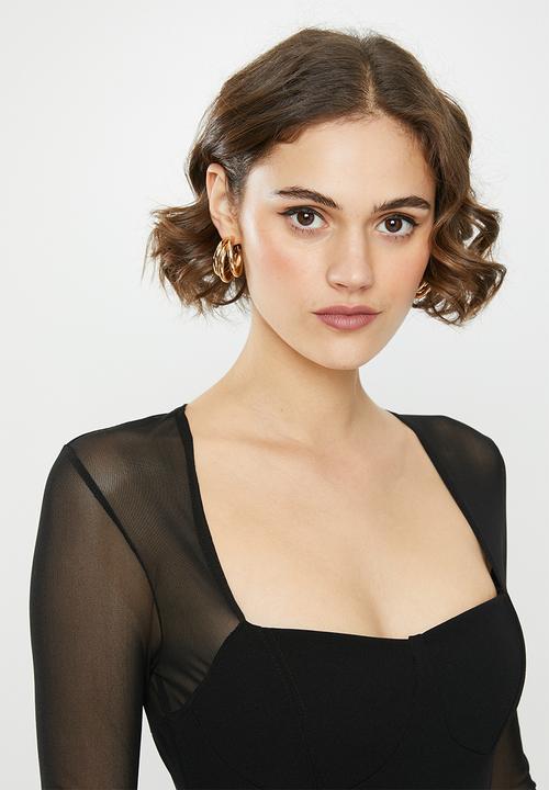 Missguided - Mesh sleeve bodycon midi dress - black