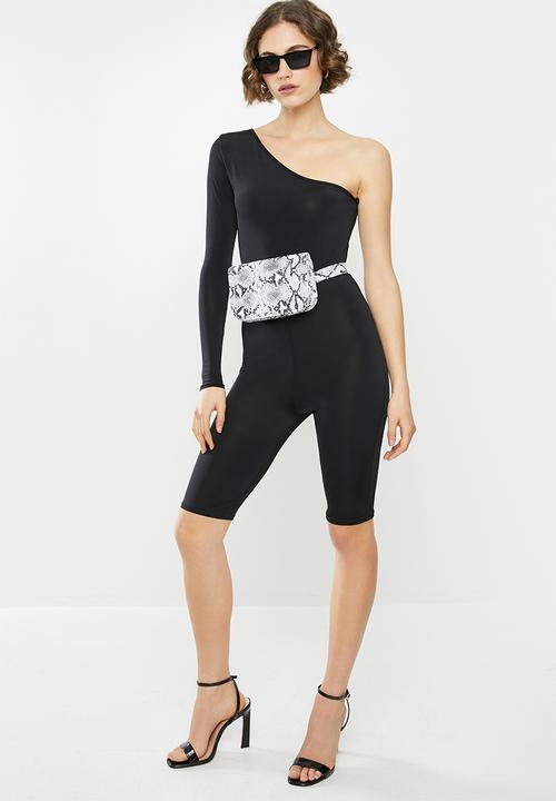 Missguided - One shoulder unitard playsuit - black
