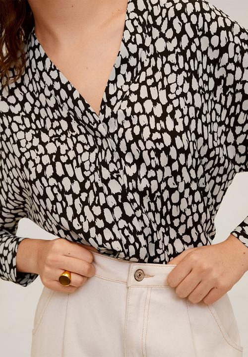 MANGO - Blouse basic - beige & black 
