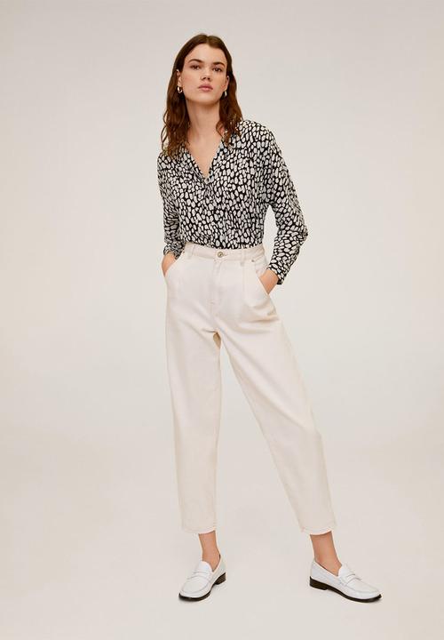 MANGO - Blouse basic - beige & black 