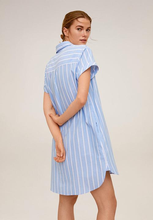 MANGO - Dress rayamil - blue & white