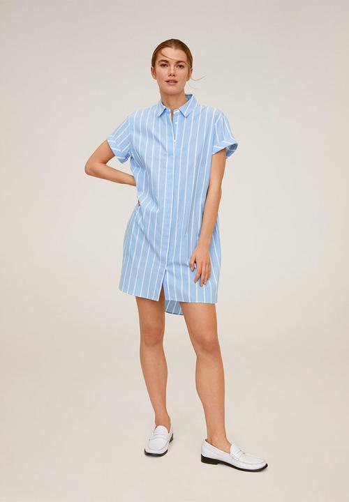 MANGO - Dress rayamil - blue & white