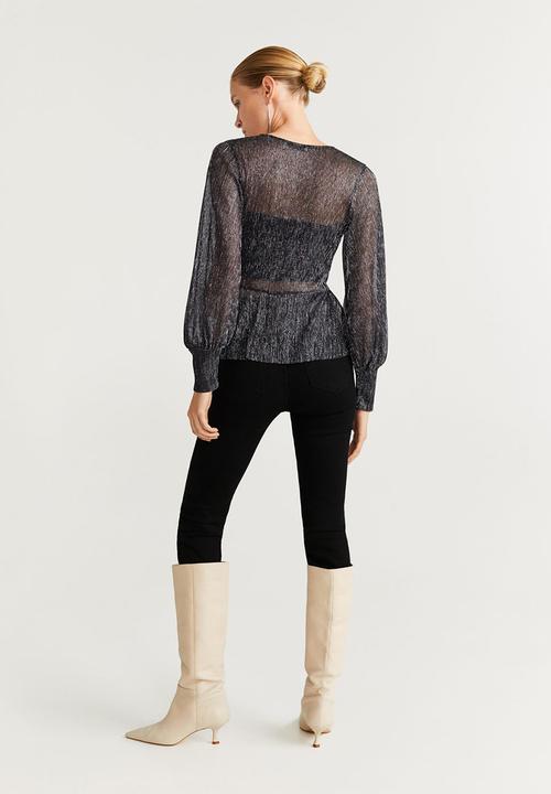 MANGO - T-shirt plata - silver & black 