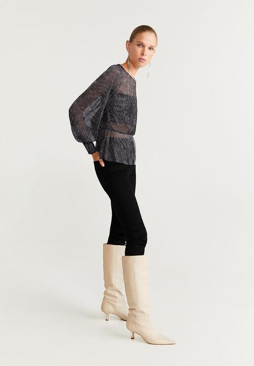 MANGO - T-shirt plata - silver & black 