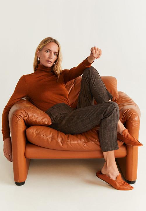 MANGO - Check print trouser - brown