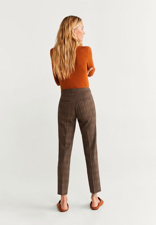 MANGO - Check print trouser - brown