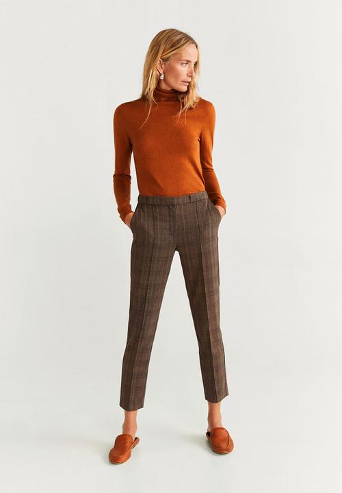 MANGO - Check print trouser - brown