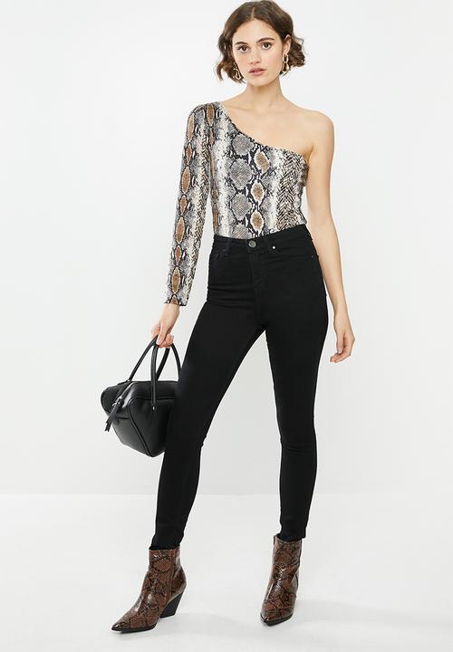 Missguided - One shoulder snake print bodysuit - brown