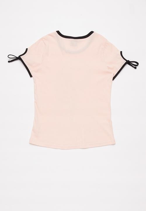 Rebel Republic - Girls tie sleeve tee - pink & black