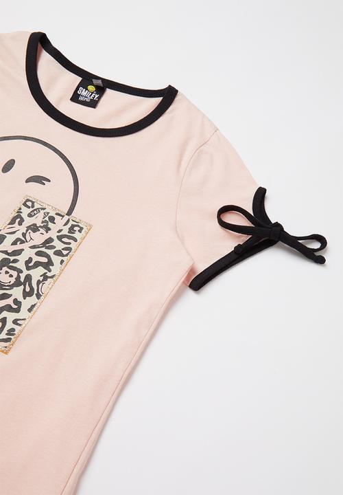 Rebel Republic - Girls tie sleeve tee - pink & black