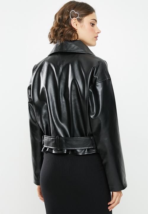 Missguided - Belted pu bomber jacket - black