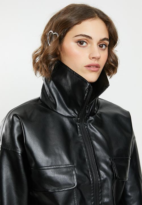 Missguided - Belted pu bomber jacket - black