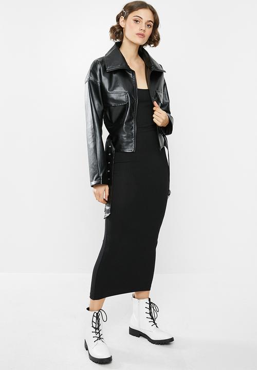 Missguided - Belted pu bomber jacket - black