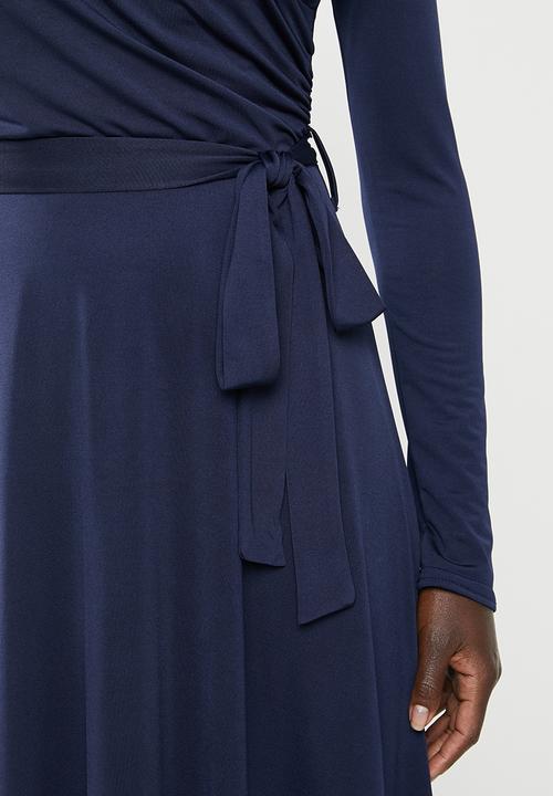 edit - Long sleeve bon bon wrap midi dress - navy