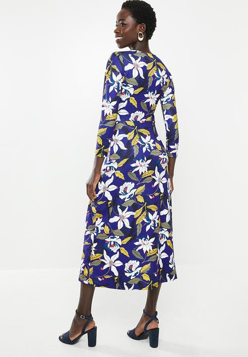 edit - Mock wrap tiered midi dress - multi
