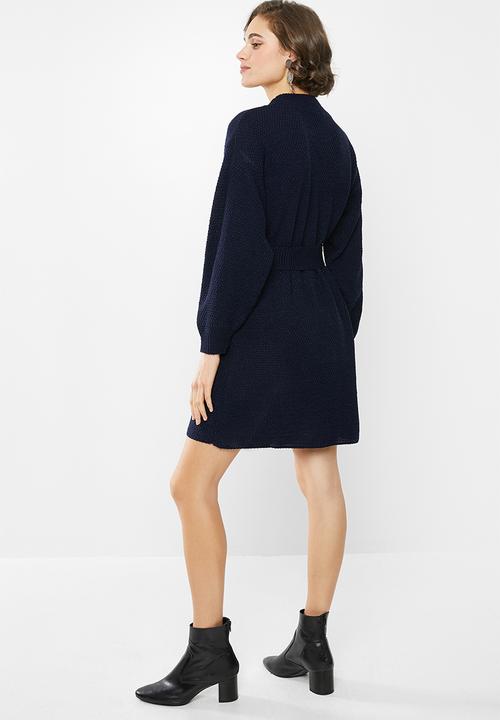 Glamorous - Knitted tie waist dress - navy