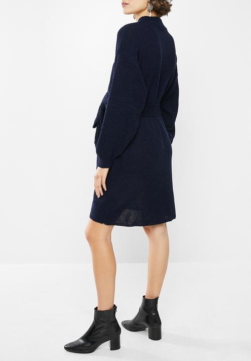 Glamorous - Maternity knitted tie waist dress - navy