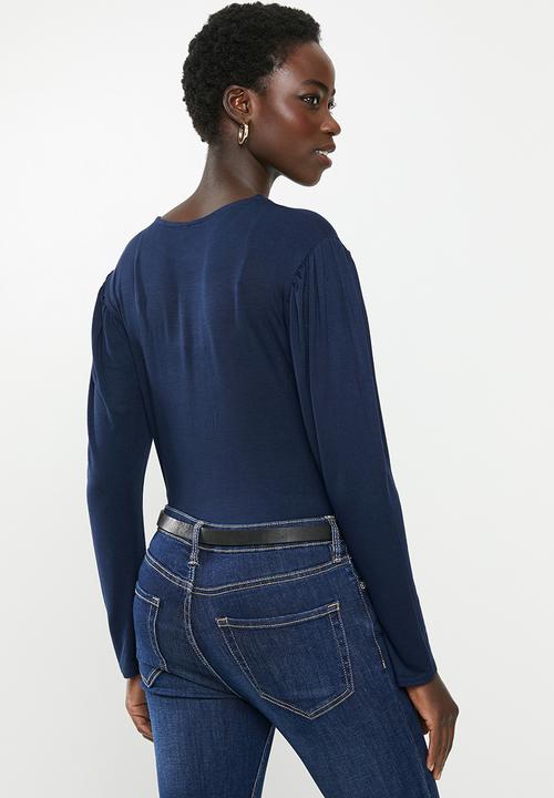edit - Gauged sleeve knit top - navy 