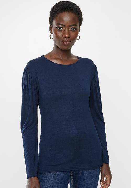 edit - Gauged sleeve knit top - navy 