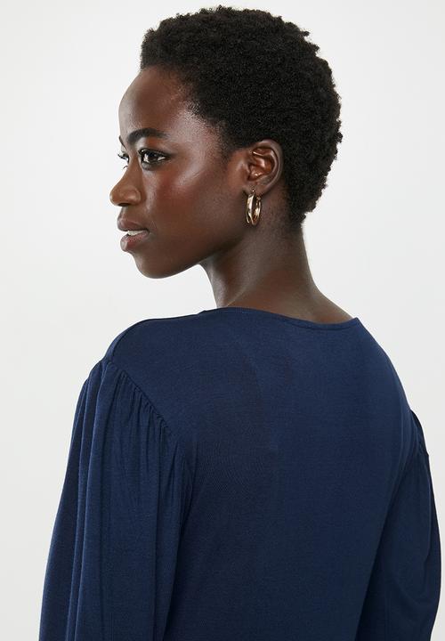 edit - Gauged sleeve knit top - navy 